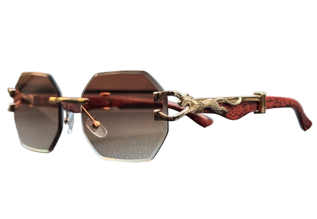 Cartier King Brown Gold Rimless Sunglasses