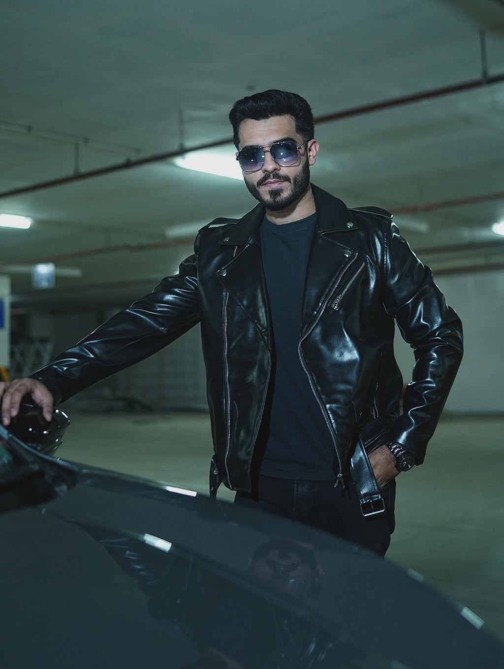 Classic Men’s Black Leather Biker Jacket – Premium Gloss Finish