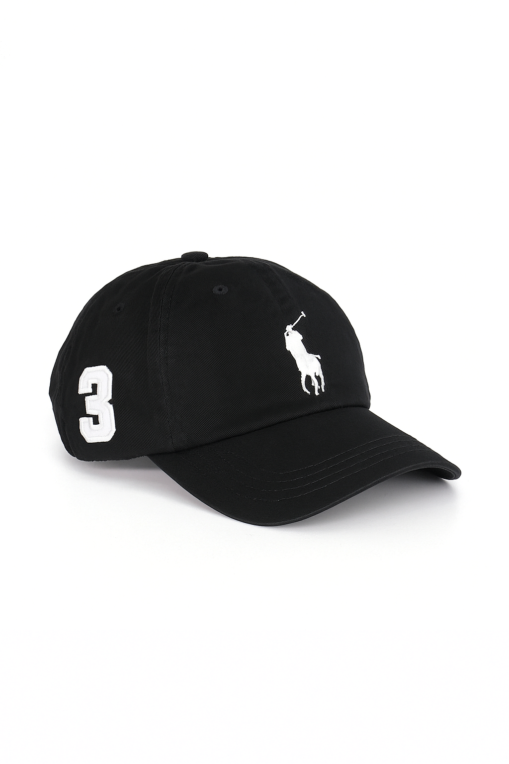 Black Polo Cap with White Horse Logo – Unisex Adjustable Baseball Hat