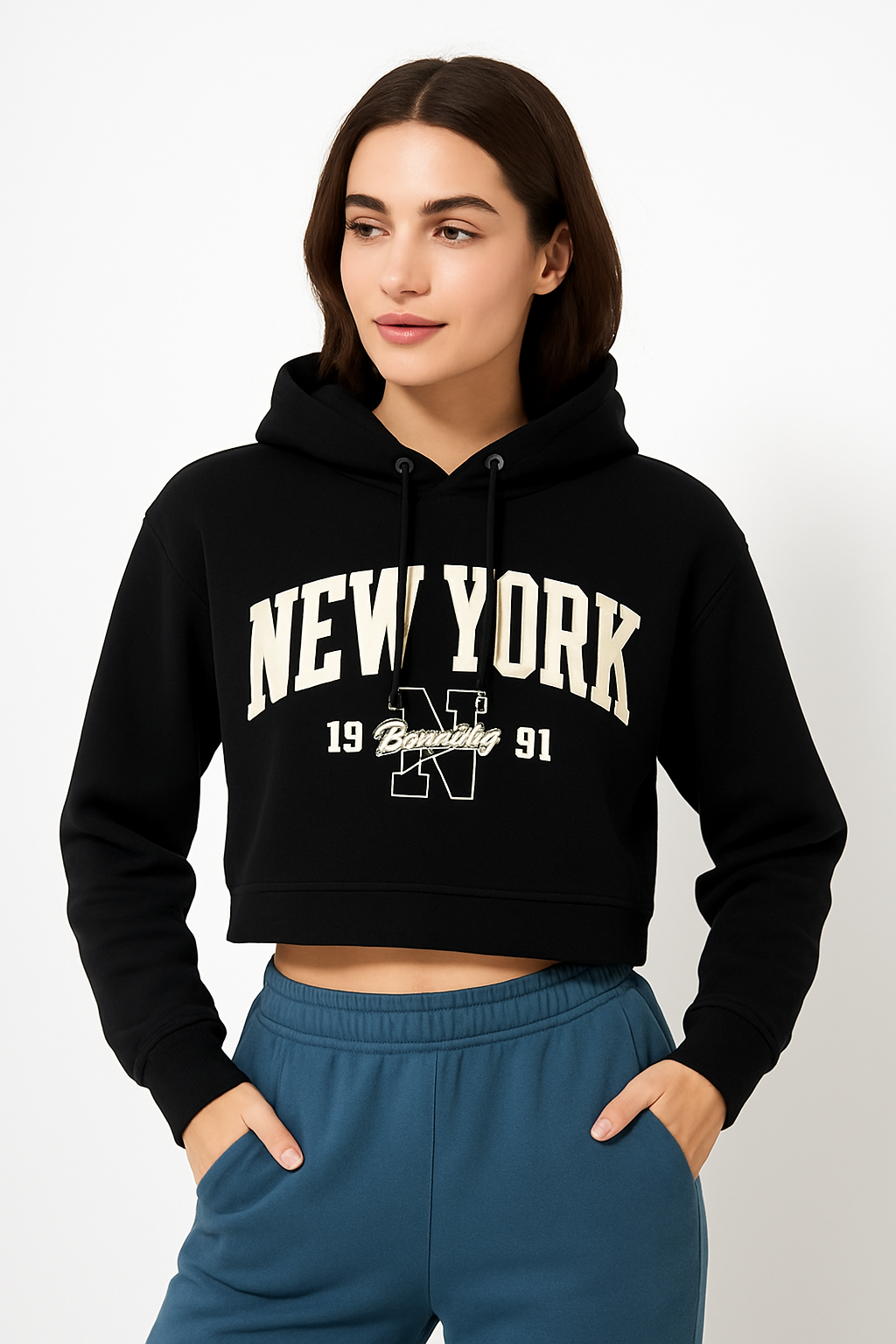 Women New York Cropped Hoodie