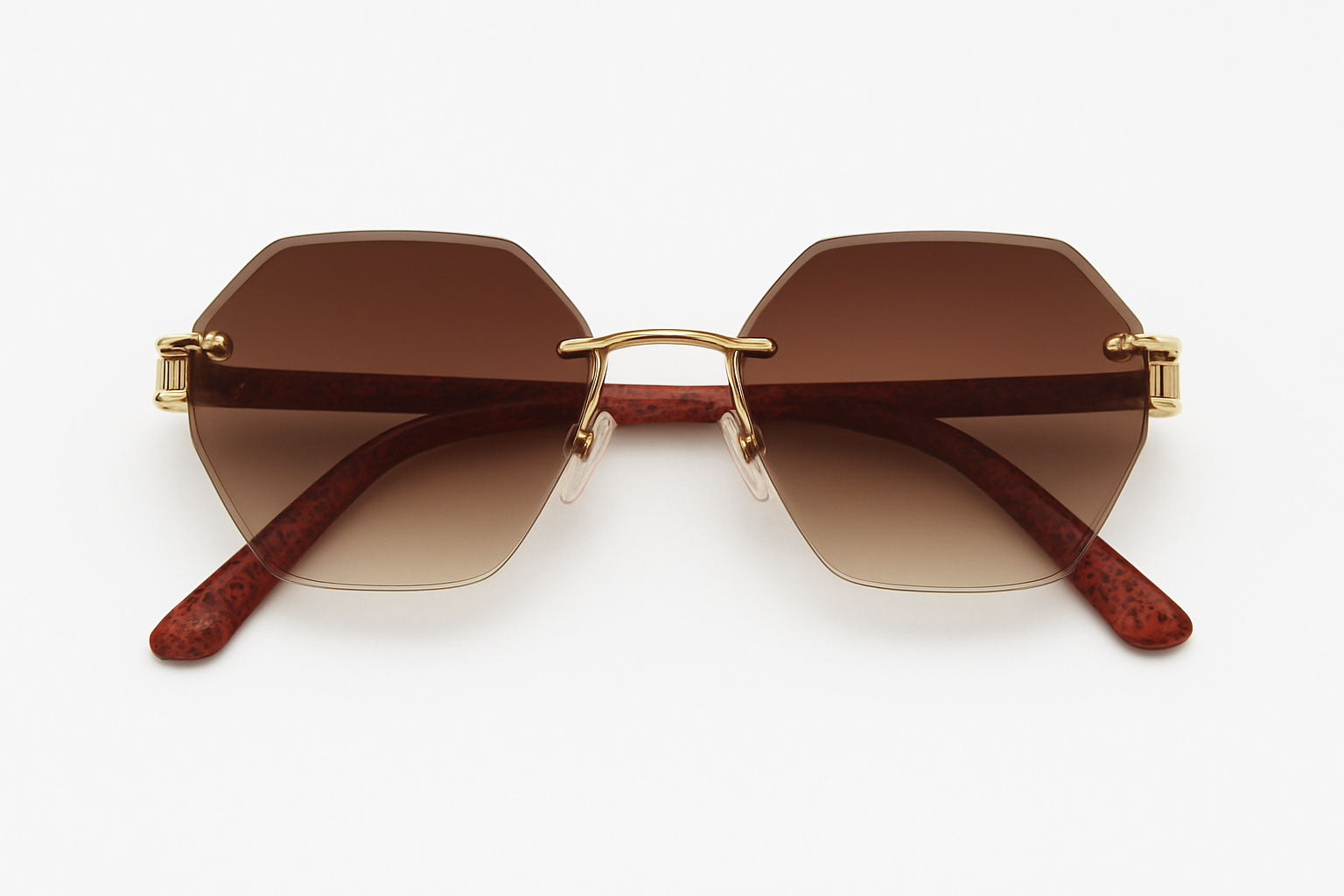Cartier King Brown Gold Rimless Sunglasses