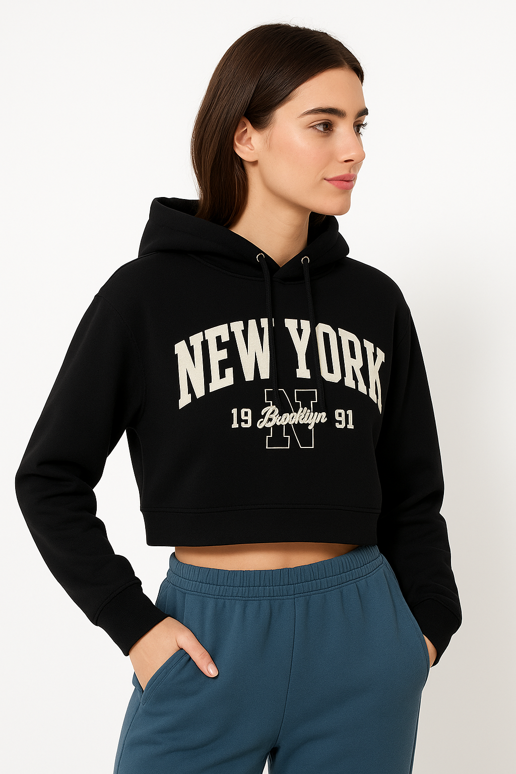 Women New York Cropped Hoodie