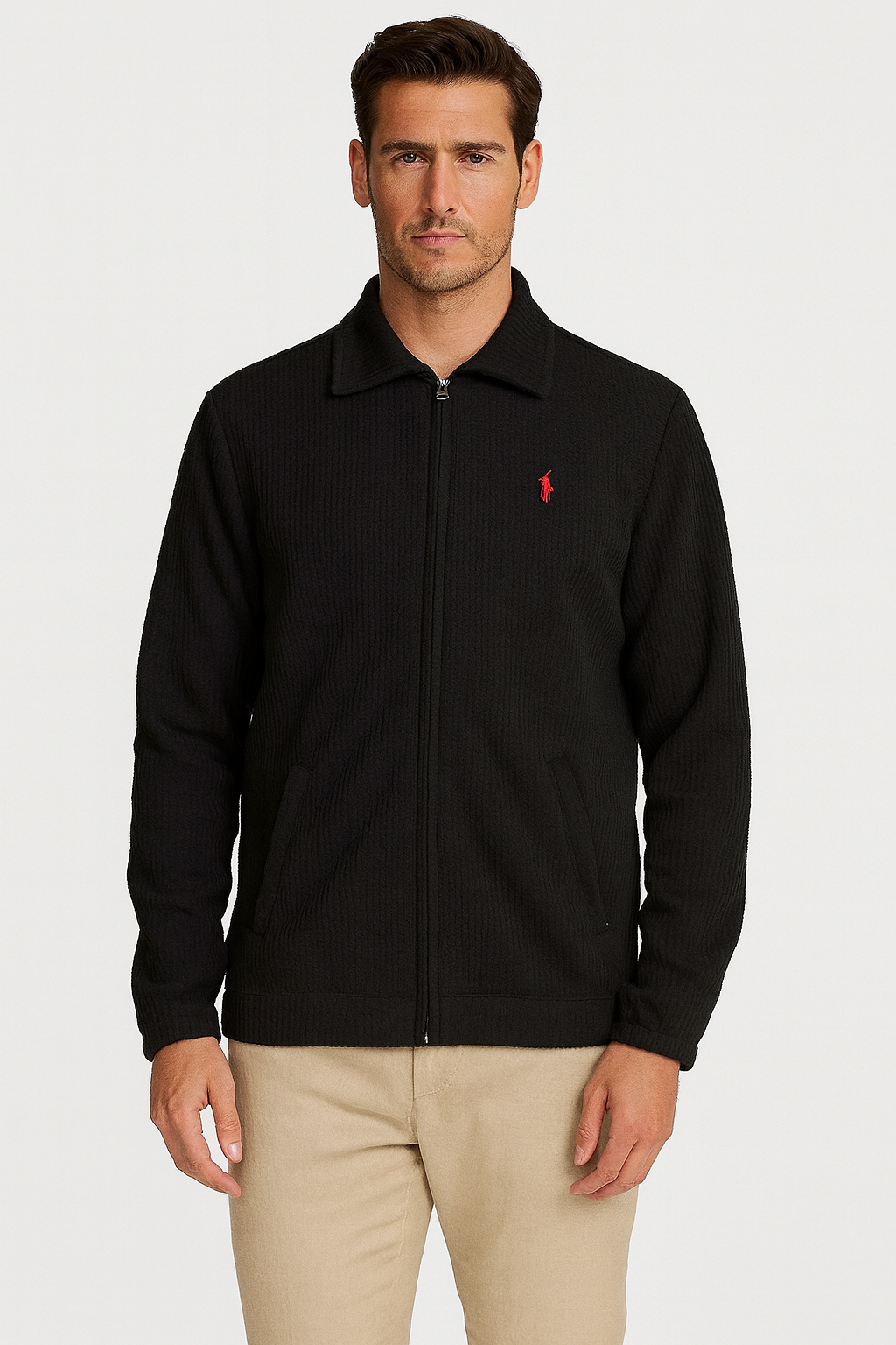 Polo Black Zip-Up Sweatshirt – Red Logo | Premium Winter Wear