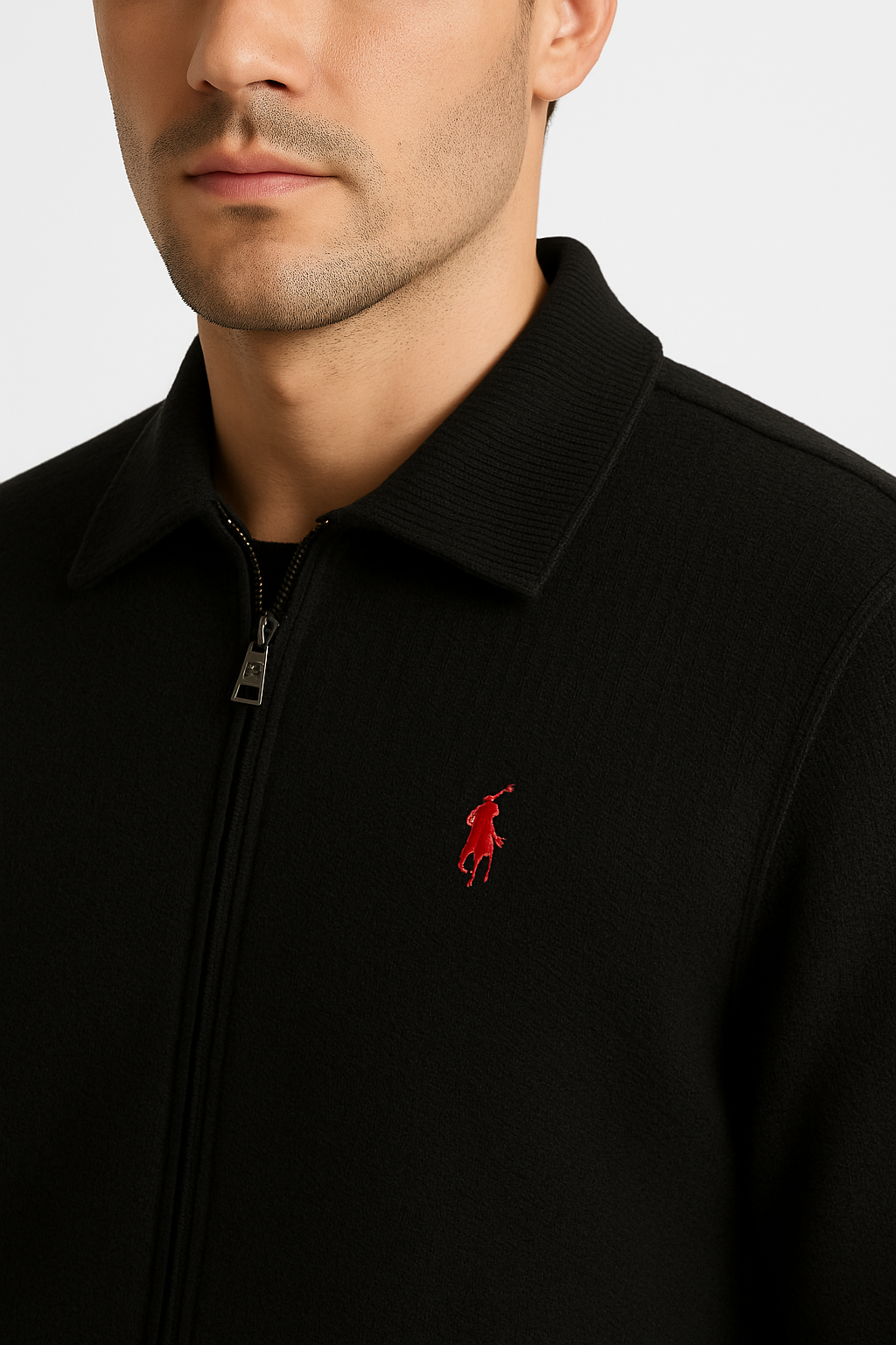 Polo Black Zip-Up Sweatshirt – Red Logo | Premium Winter Wear