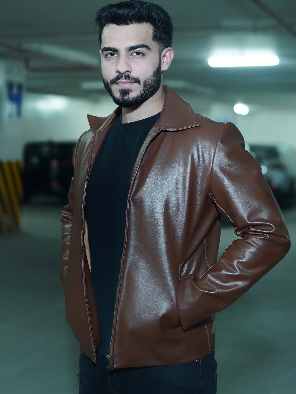 Brown Rich Line Leather Jacket – Classic Style for Men