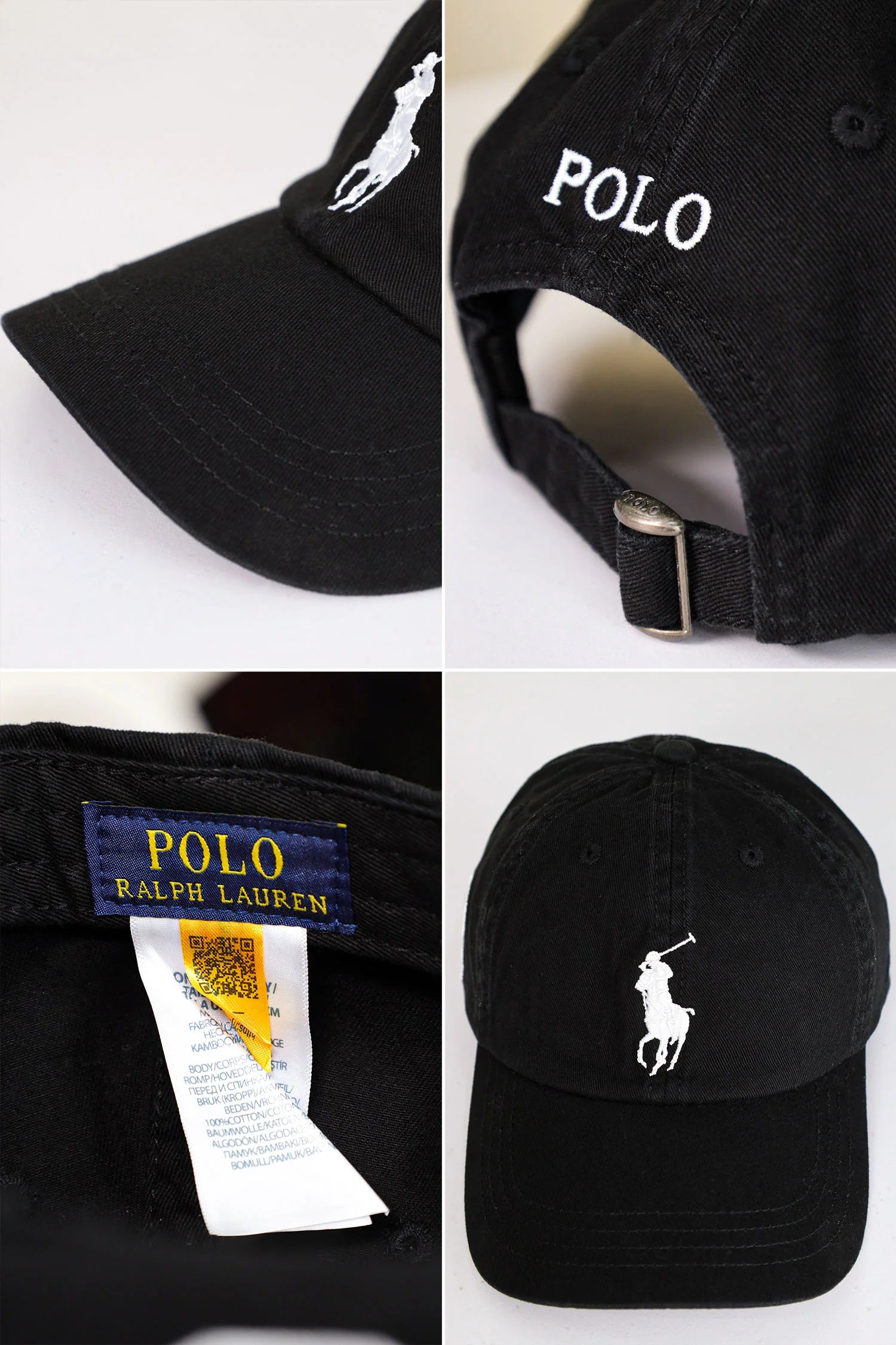 Black Polo Cap with White Horse Logo – Unisex Adjustable Baseball Hat