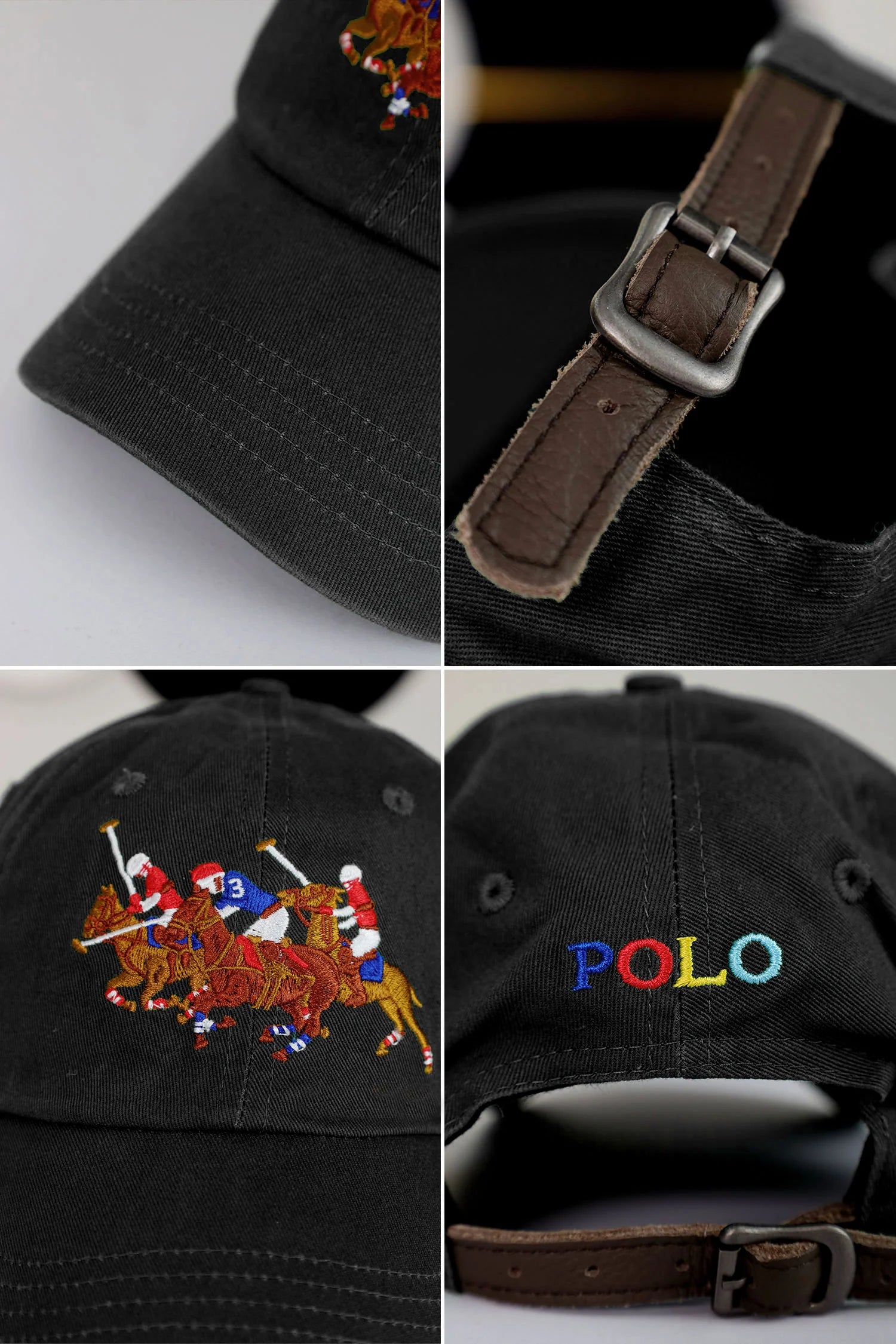 Black Polo Cap with Multi Polo Players Embroidery – Limited Edition Hat