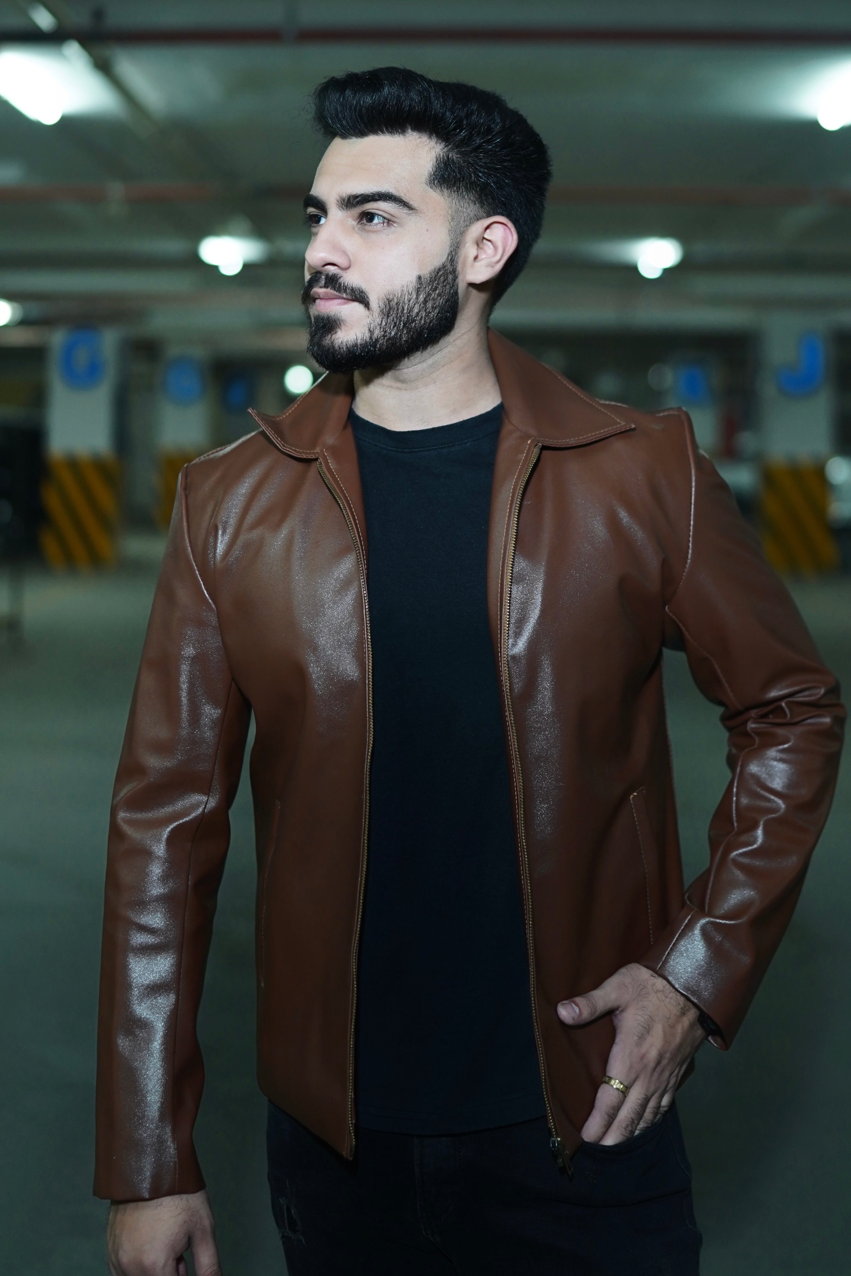 Brown Rich Line Leather Jacket – Classic Style for Men